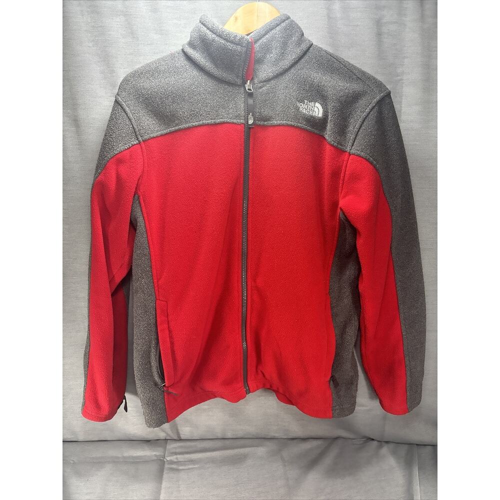 The North Face‎ Boys Red & Gray Full Zip Zipper Pockets Fleece Jacket - Size XL